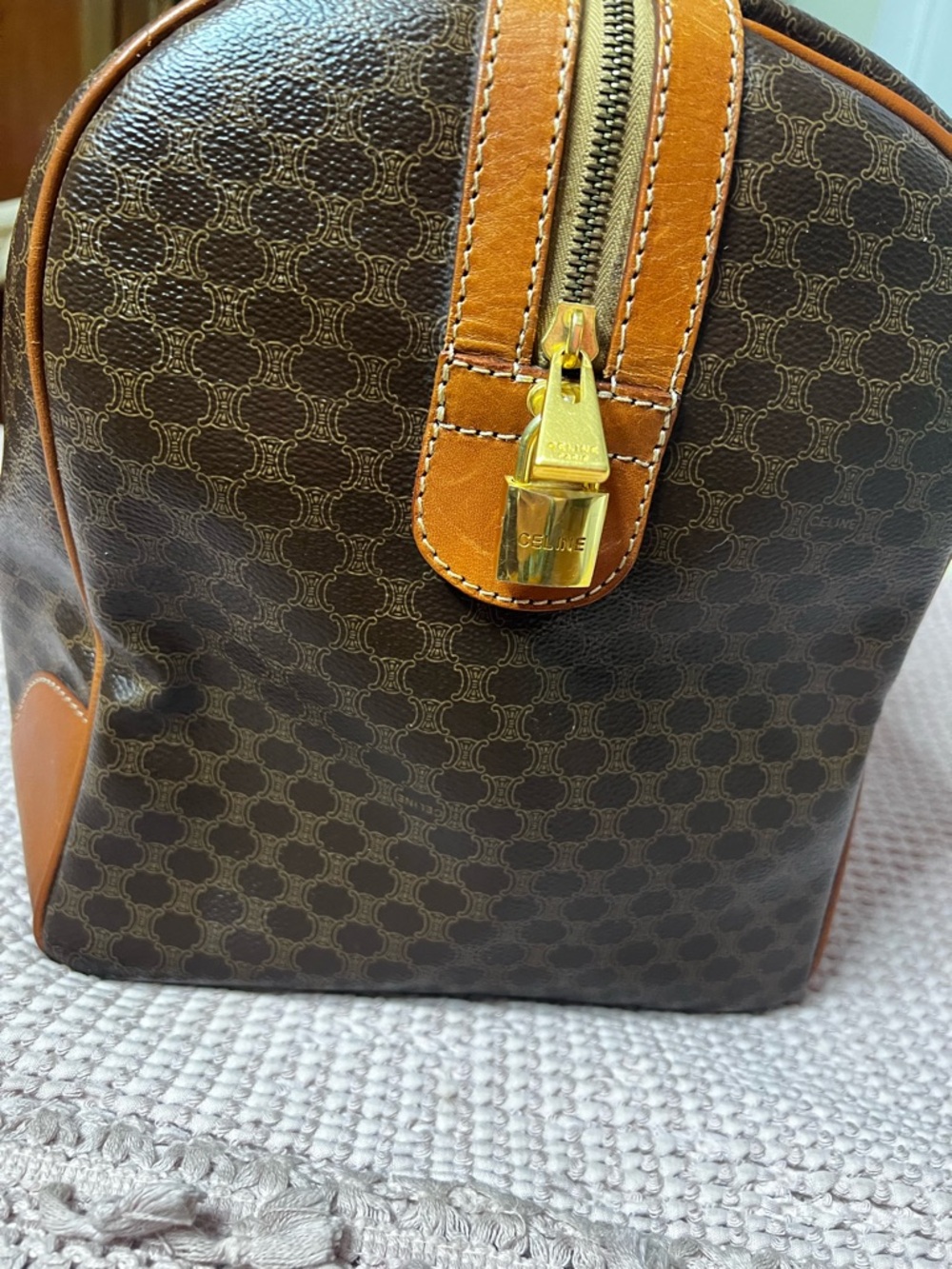CELINE Macadam Triomphe Canvas Duffel Travel Bag Honeycomb VINTAGE - Picture 14 of 17